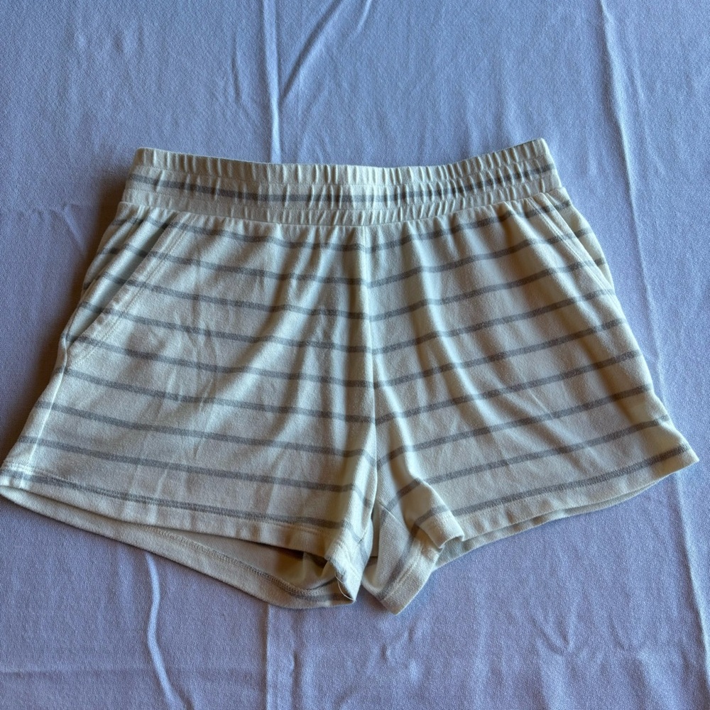 Z Supply Cream and Gray Striped Pajama Shorts